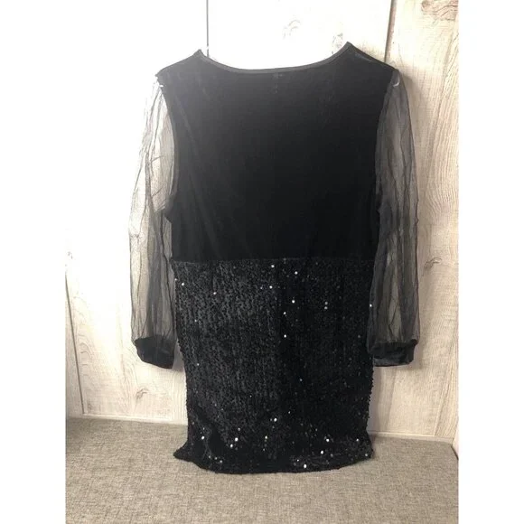 Womens Floerns Black Contrast Mesh Sequins Party Bodycon Dress Size XL - Picture 2 of 7